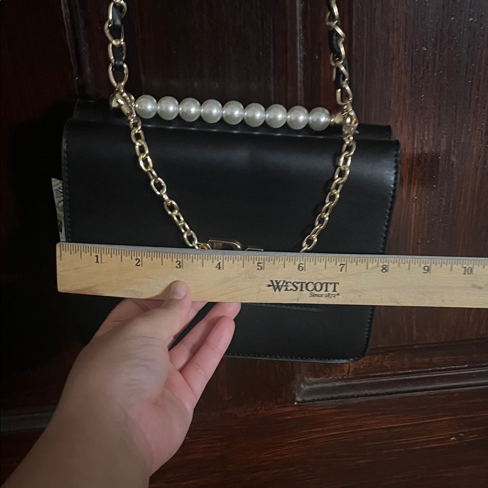 Badgley Mischka Black on Black Double Crossbody Bag with Pearls - Picture 7 of 9